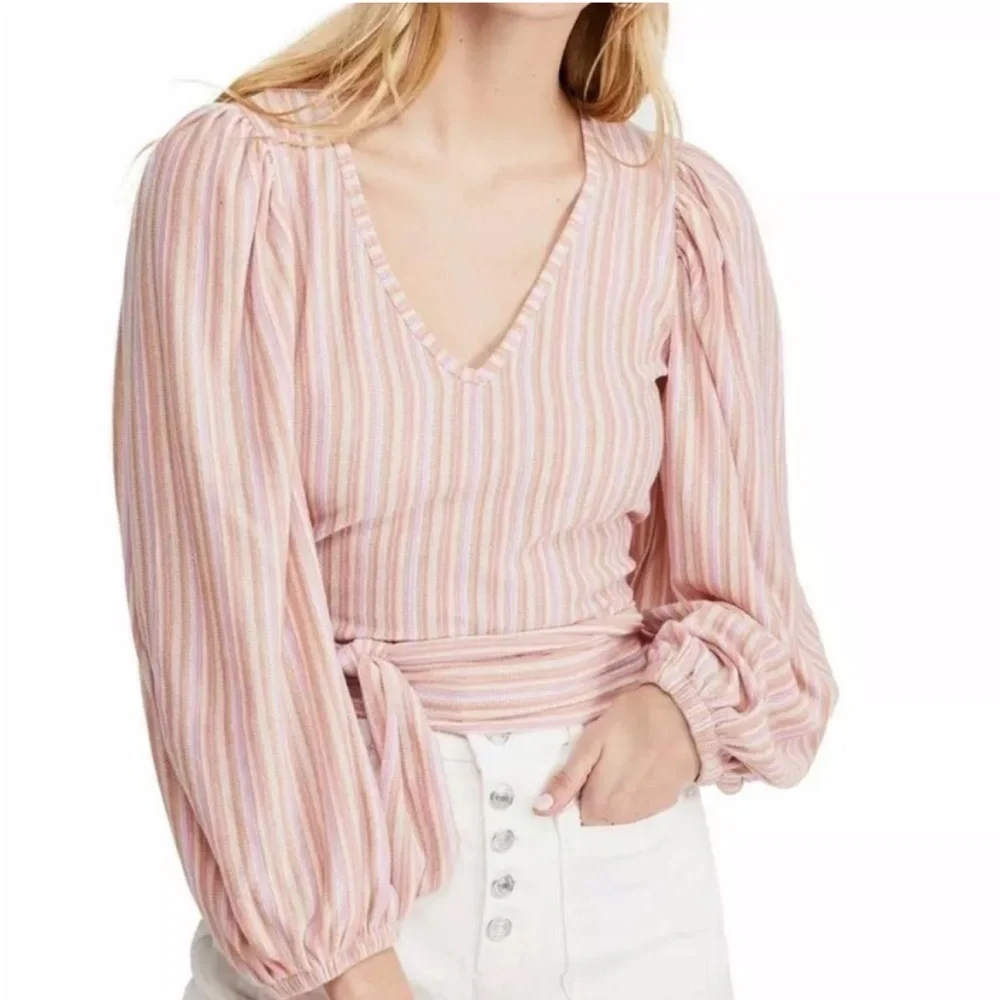 Free People Autumn Nights Open Back Top in Purple Combo Stripes Small